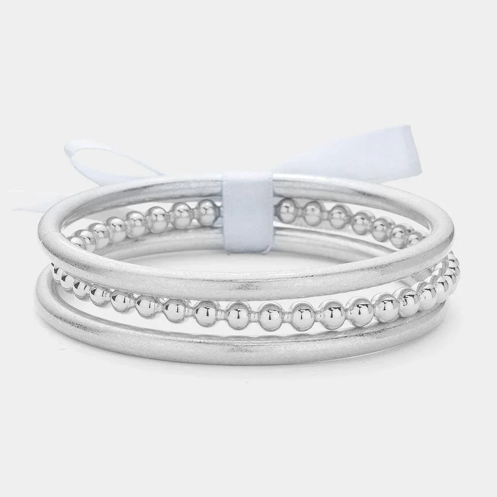 Silver 3PCS Brushed Metal Multi Layered Bangle Bracelets - Jewelry Store by Erik Rayo