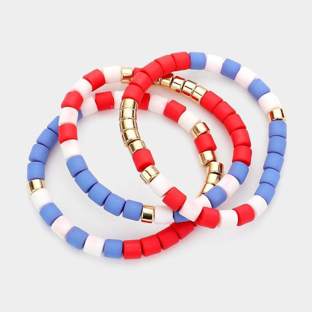 3PCS - American USA Flag Beads Multi Layered Bracelets - Jewelry Store by Erik Rayo