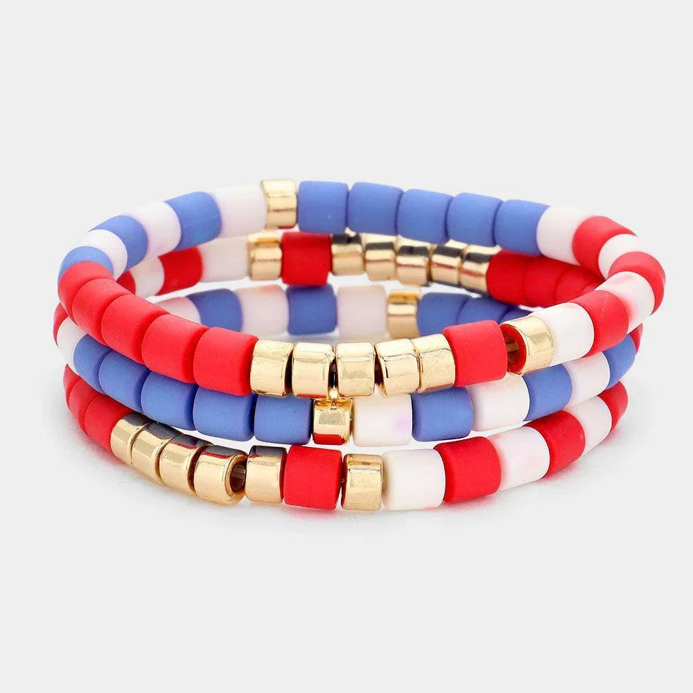 3PCS - American USA Flag Beads Multi Layered Bracelets - Jewelry Store by Erik Rayo