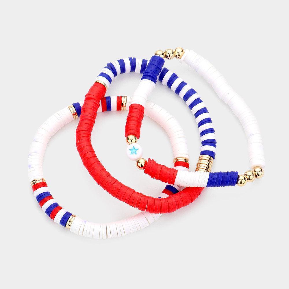 3PCS - American USA Flag Heishi Beads Multi Layered Bracelets - Jewelry Store by Erik Rayo