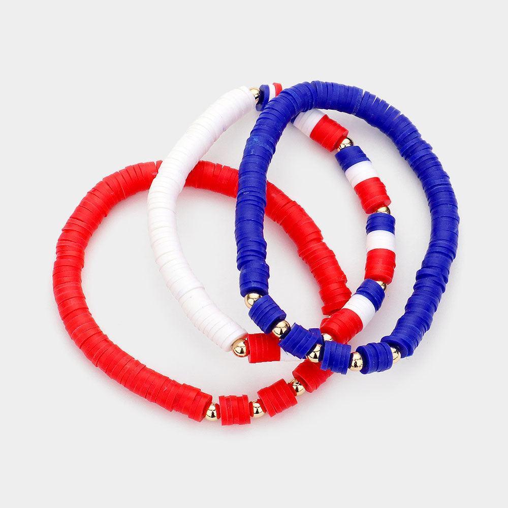 3PCS - American USA Flag Heishi Beads Bracelets - Jewelry Store by Erik Rayo