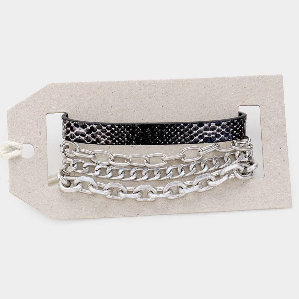 Silver 
2PCS Snake Skin Magnetic and Metal Chain Layered Bracelets - Jewelry Store by Erik Rayo