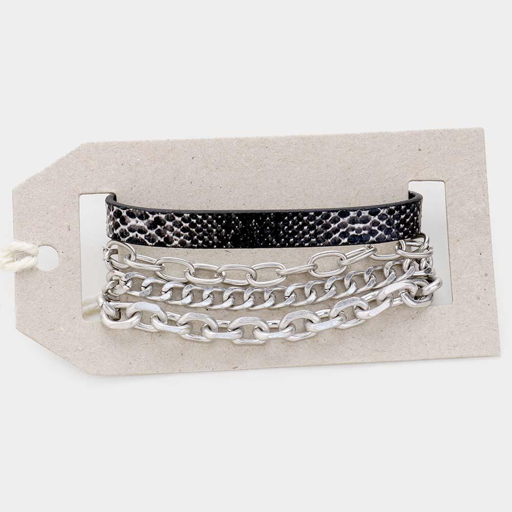 Silver 
2PCS  Snake Skin Magnetic and Metal Chain Layered Bracelets