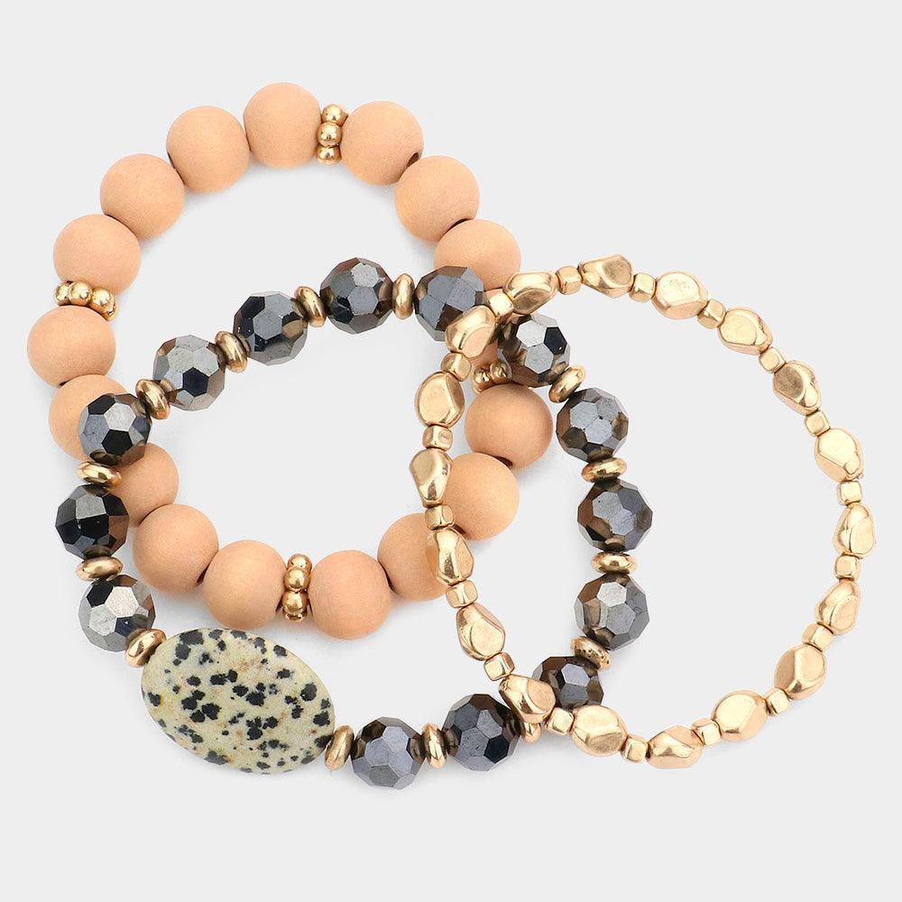 Gold 3PCS Natural Stone Accented Multi Layered Bracelets - Jewelry Store by Erik Rayo