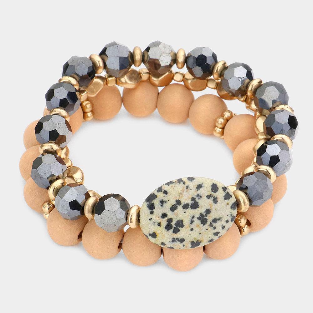Gold 3PCS Natural Stone Accented Multi Layered Bracelets - Jewelry Store by Erik Rayo