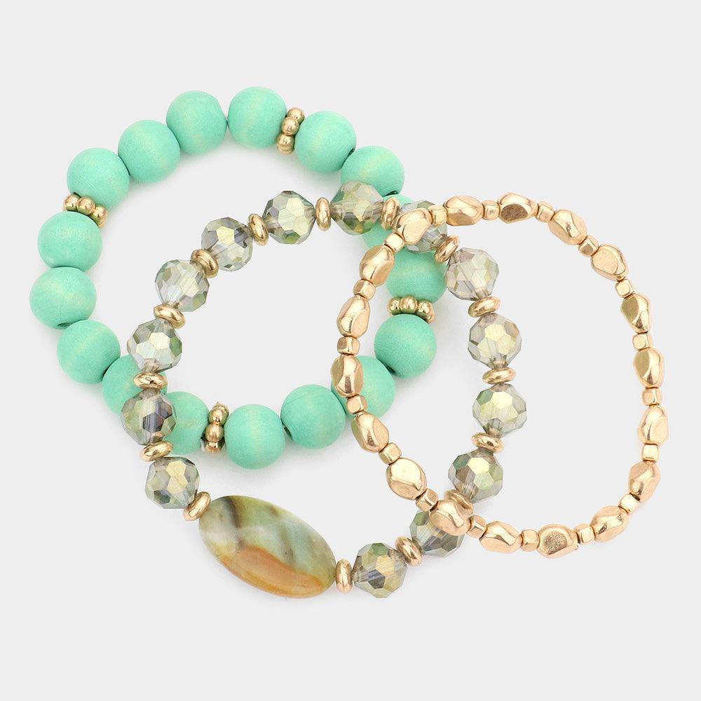 Gold 3PCS Natural Stone Accented Multi Layered Bracelets - Jewelry Store by Erik Rayo