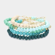 Load image into Gallery viewer, Turquoise 5PCS - Faceted Beaded Wood Metal Paperclip Stretch Multi Layered Bracelets
