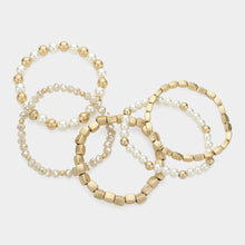 Load image into Gallery viewer, Cream 5PCS  Pearl Pointed Metal Stretch Multi Layered Bracelets
