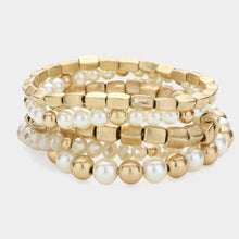 Load image into Gallery viewer, Cream 5PCS  Pearl Pointed Metal Stretch Multi Layered Bracelets
