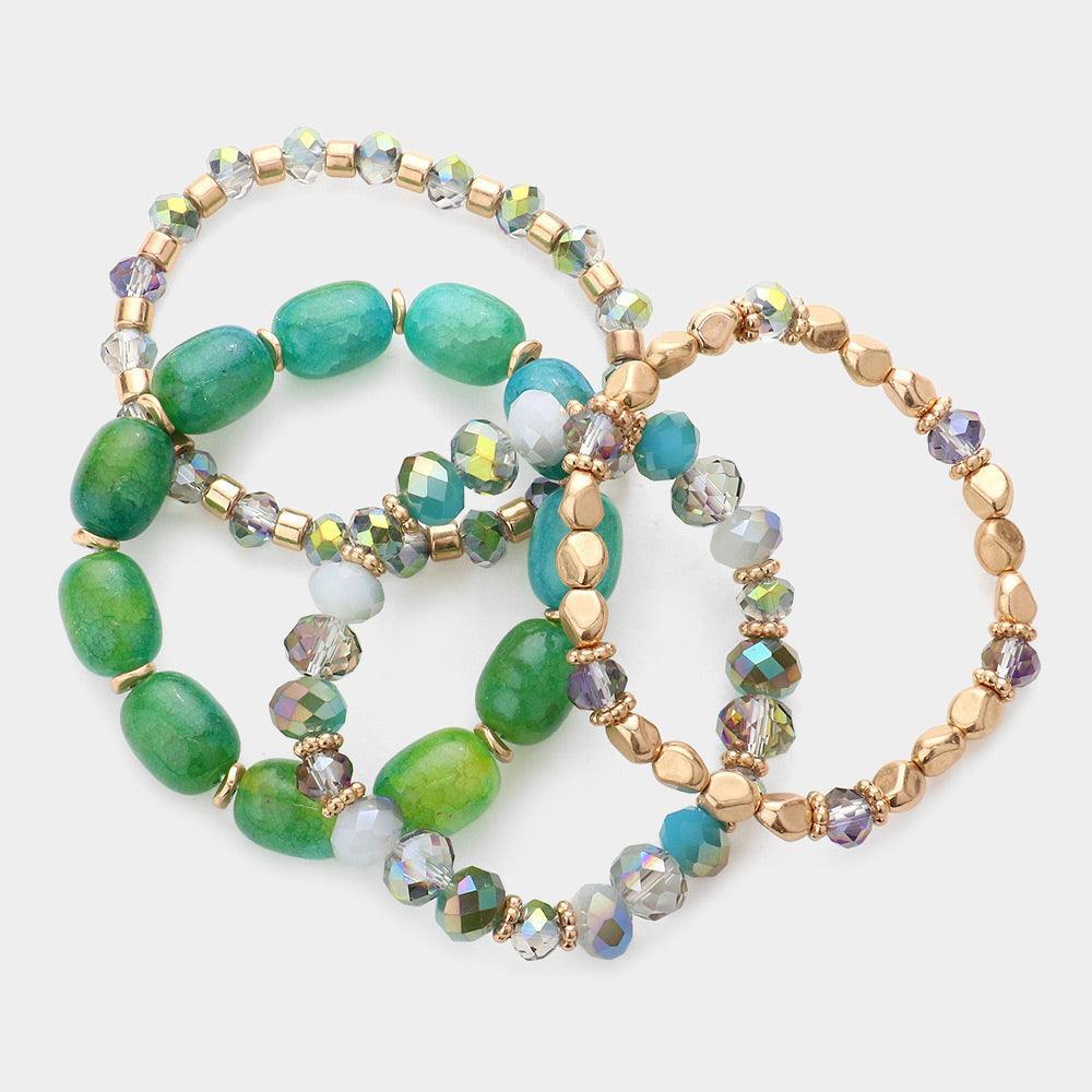 4PCS - Natural Stone Faceted Beaded Stretch Bracelets - Jewelry Store by Erik Rayo
