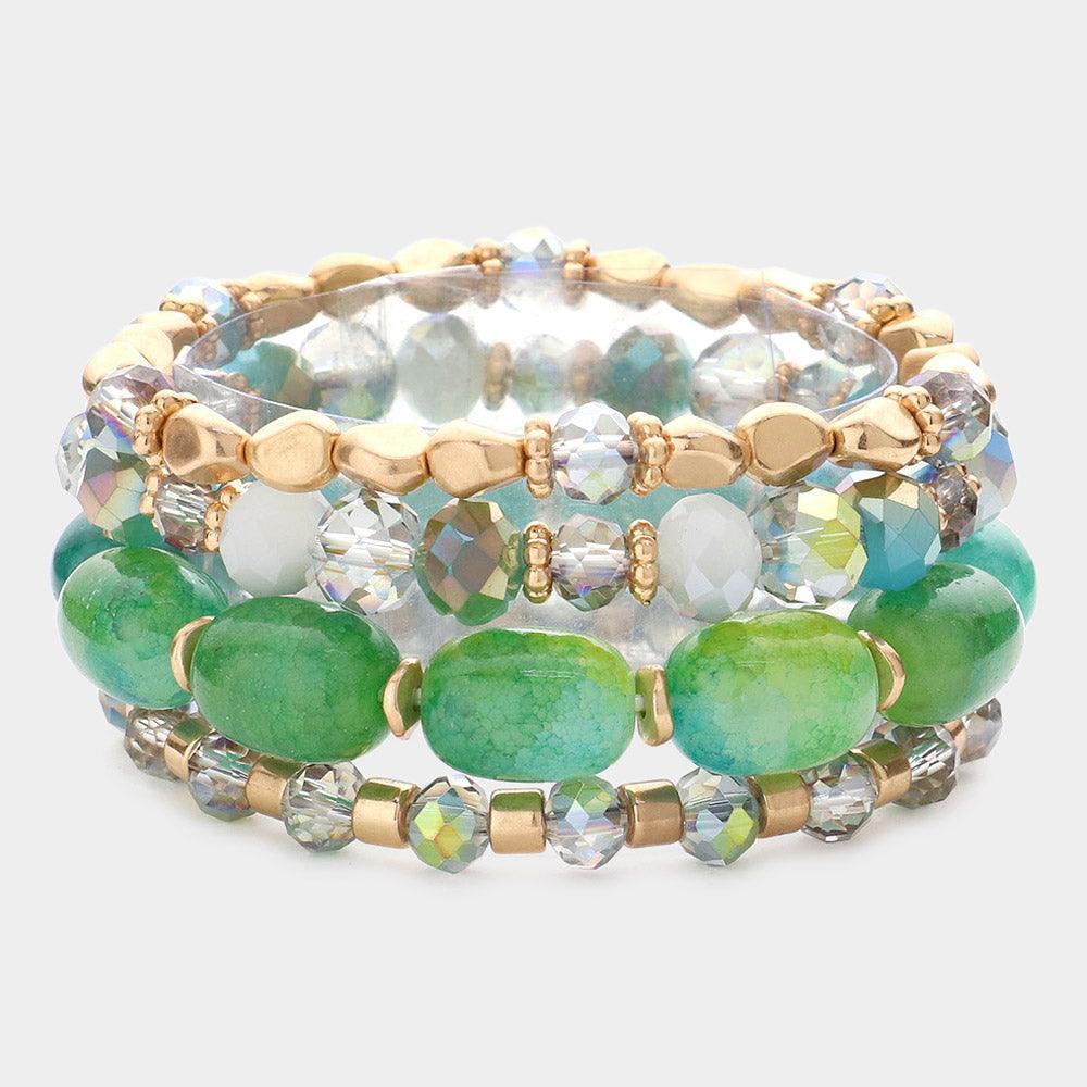 4PCS - Natural Stone Faceted Beaded Stretch Bracelets - Jewelry Store by Erik Rayo