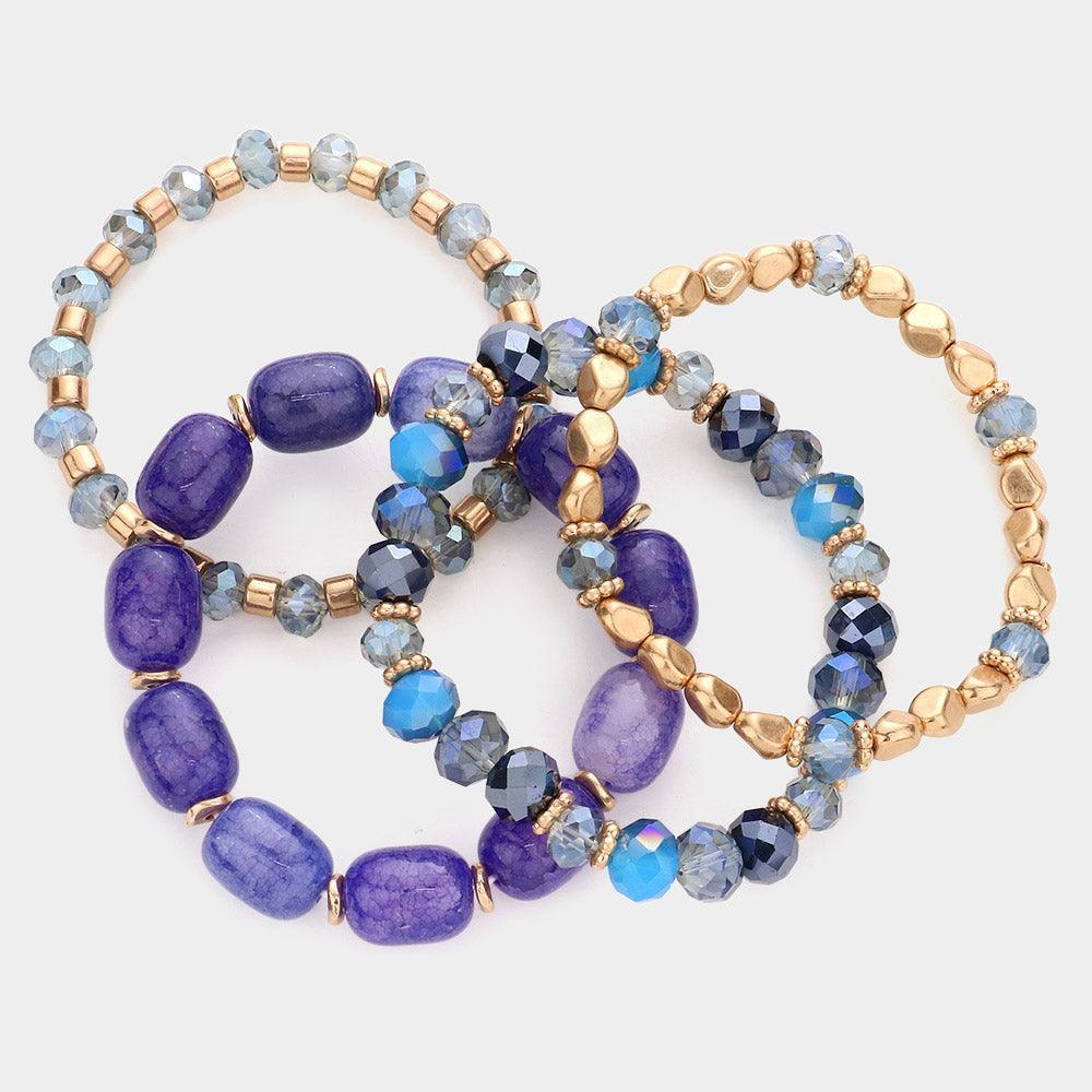 4PCS - Natural Stone Faceted Beaded Stretch Bracelets - Jewelry Store by Erik Rayo