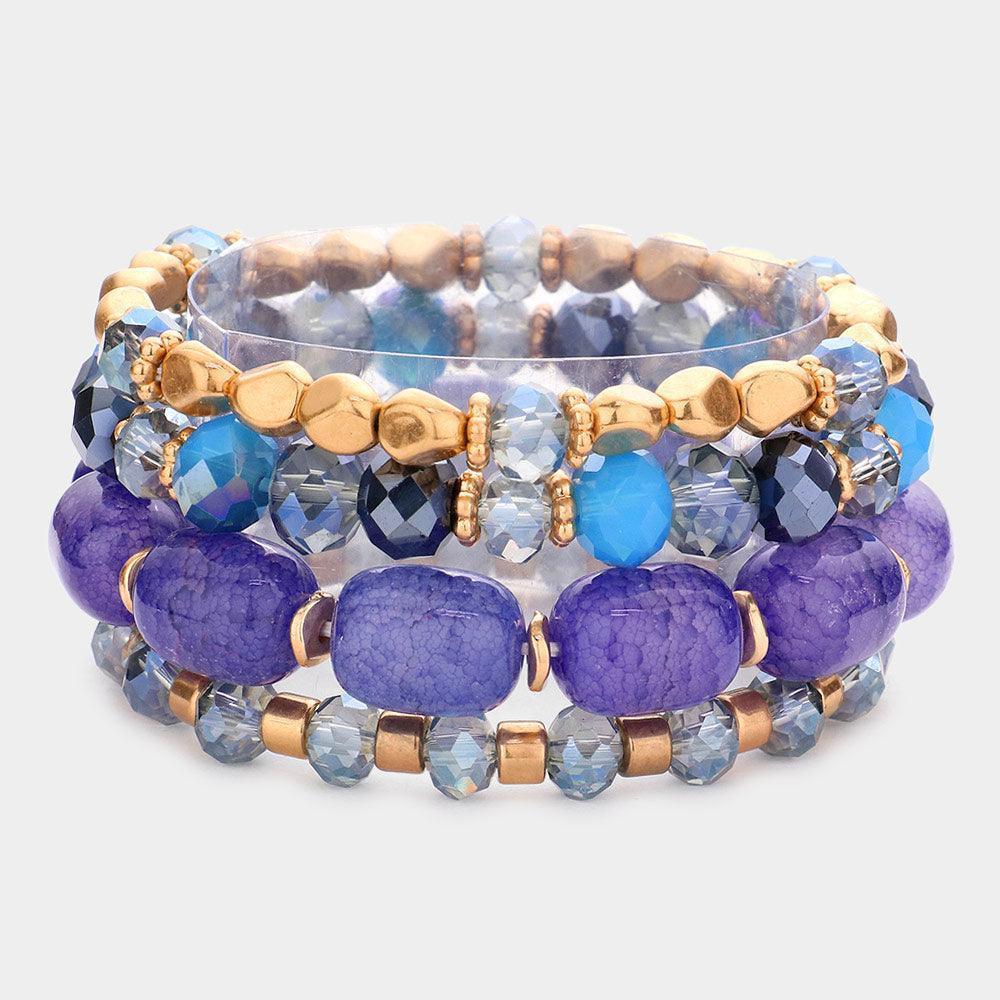 4PCS - Natural Stone Faceted Beaded Stretch Bracelets - Jewelry Store by Erik Rayo