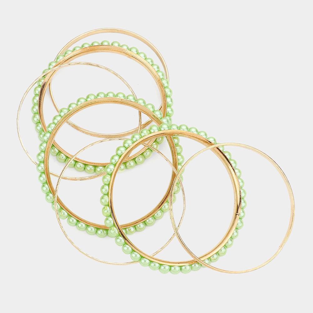 Green 7PCS MultiLayered Pearl Bracelet - Jewelry Store by Erik Rayo