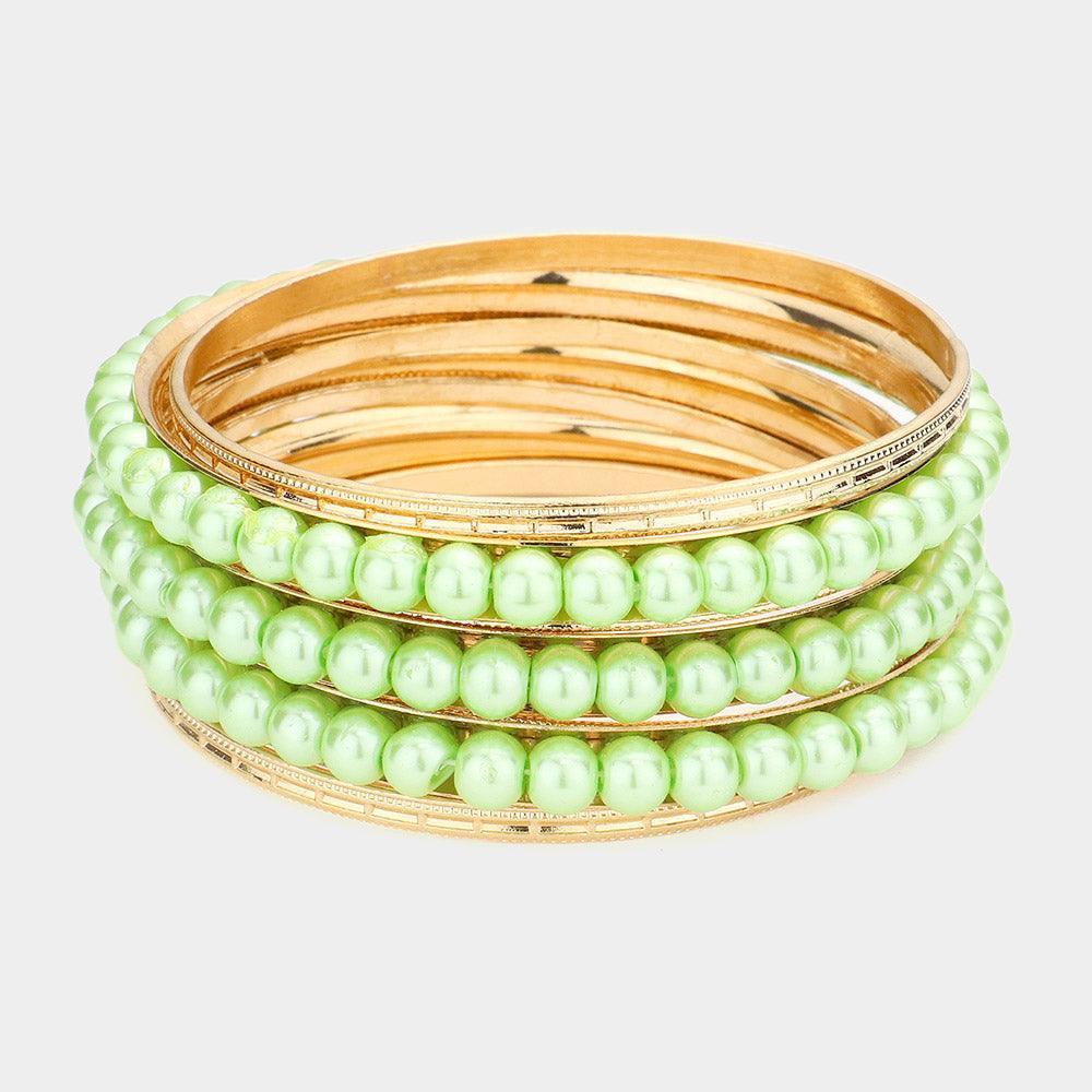 Green 7PCS MultiLayered Pearl Bracelet - Jewelry Store by Erik Rayo