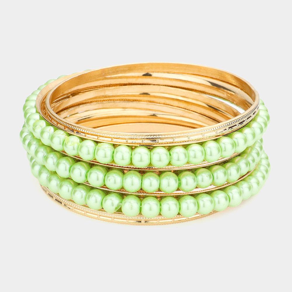 Green 7PCS  MultiLayered Pearl Bracelet