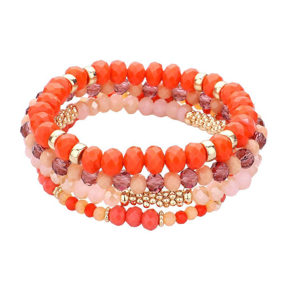 Coral 4PCS - Faceted Beaded Stretch Bracelets - Jewelry Store by Erik Rayo