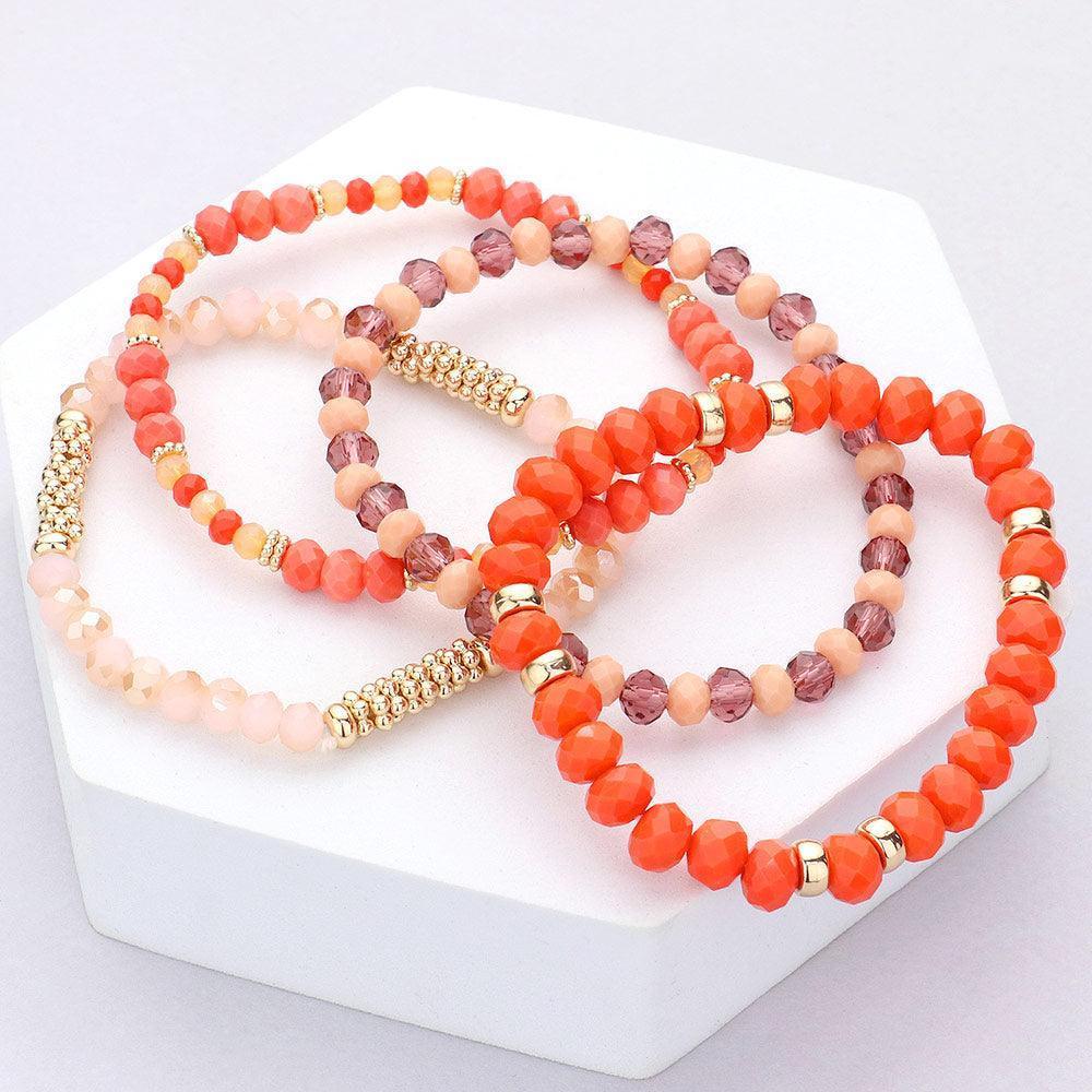 Coral 4PCS - Faceted Beaded Stretch Bracelets - Jewelry Store by Erik Rayo