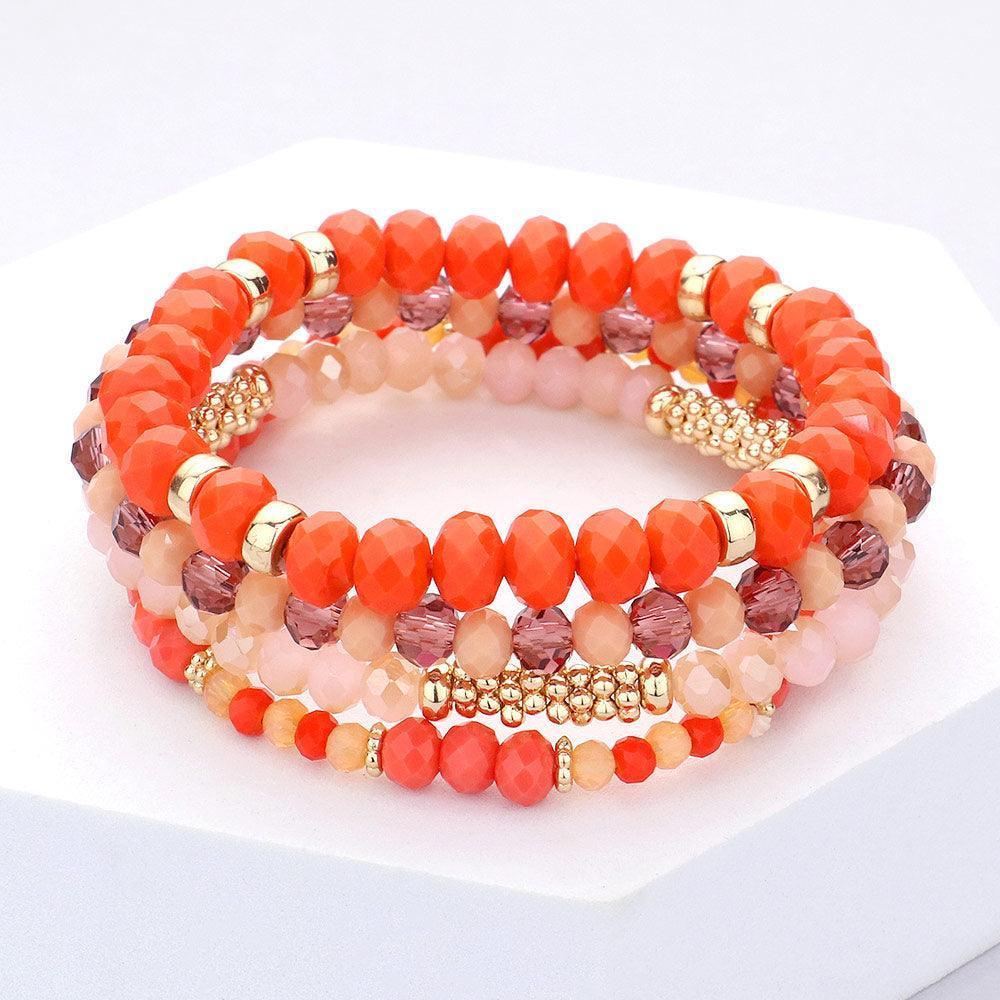 Coral 4PCS - Faceted Beaded Stretch Bracelets - Jewelry Store by Erik Rayo