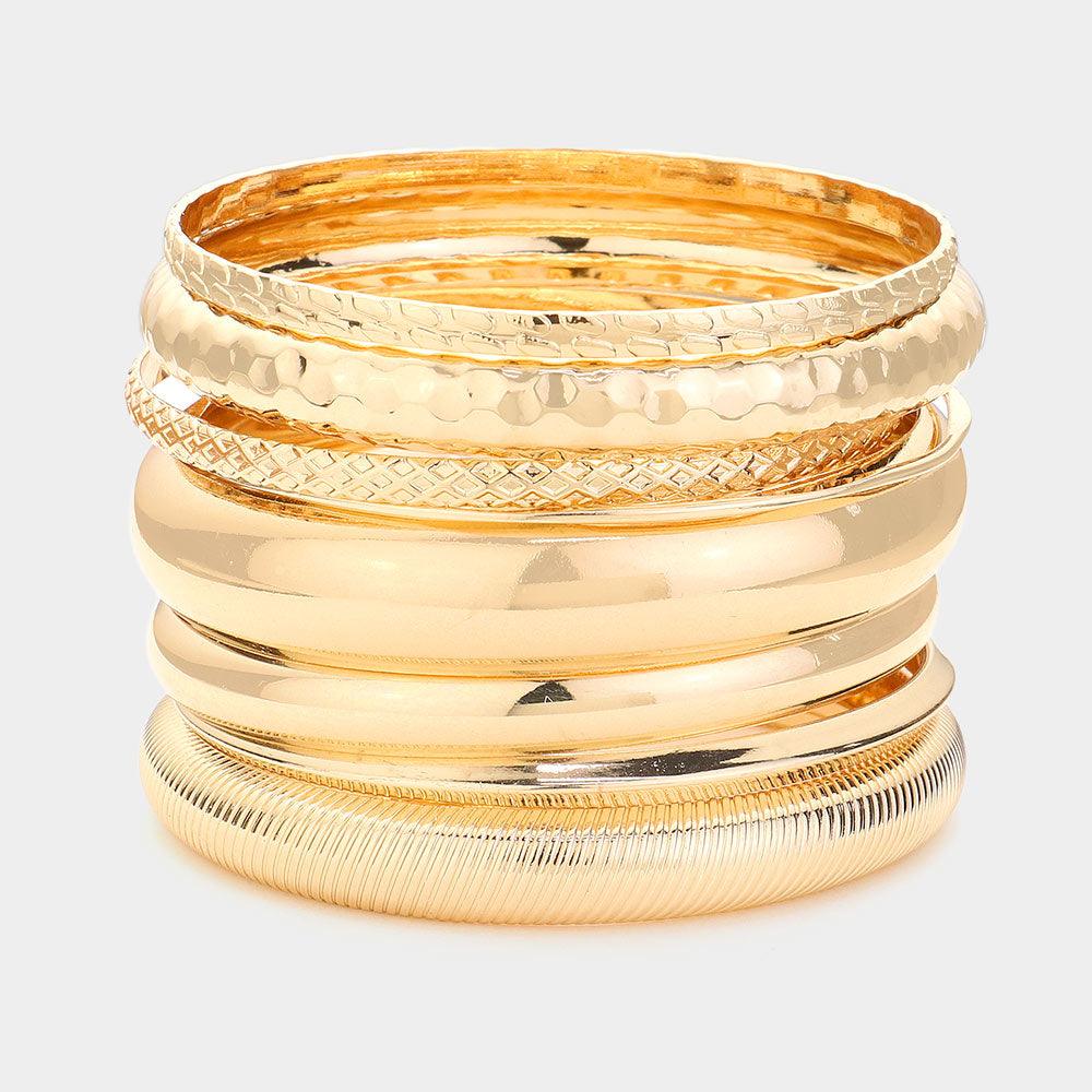 Gold 10PCS  Metal Multi Layered Bangle Bracelets