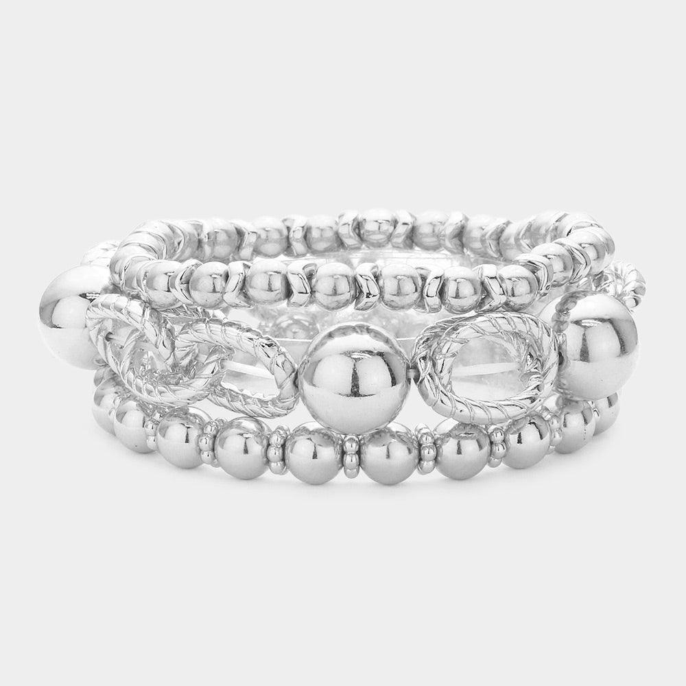 3PCS - Metal Ball Stretch Multi Layered Bracelets - Jewelry Store by Erik Rayo