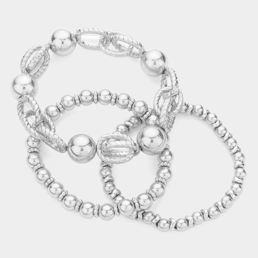 Silver 3PCS Metal Ball Stretch Multi Layered Bracelets - Jewelry Store by Erik Rayo