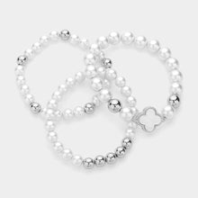 Load image into Gallery viewer, 3PCS - Mother Of Pearl Quatrefoil Pointed Pearl Beaded Stretch Multi Layered Bracelets
