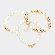 Load image into Gallery viewer, Cream 3PCS - Pearl Metal Ball Beaded Stretch Multi Layered Bracelets
