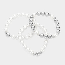 Load image into Gallery viewer, White 3PCS - Pearl Metal Ball Beaded Stretch Multi Layered Bracelets
