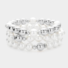 Load image into Gallery viewer, White 3PCS - Pearl Metal Ball Beaded Stretch Multi Layered Bracelets
