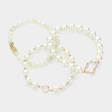 Load image into Gallery viewer, Cream 3PCS - Pearl Paved Open Quatrefoil Pointed Beaded Multi Layered Bracelets
