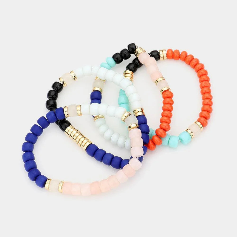Orange 4PCS Resin Beaded Stretch Bracelets - Jewelry Store by Erik Rayo
