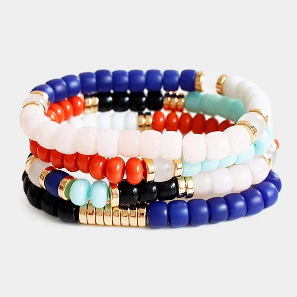 Orange 4PCS Resin Beaded Stretch Bracelets - Jewelry Store by Erik Rayo