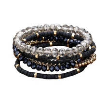 Load image into Gallery viewer, Black 6PCS  Faceted Beaded Wood Stretch Multi Layered Bracelets
