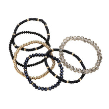 Load image into Gallery viewer, Black 6PCS  Faceted Beaded Wood Stretch Multi Layered Bracelets
