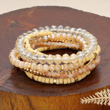 Load image into Gallery viewer, Brown 6PCS - Faceted Beaded Wood Stretch Multi Layered Bracelets
