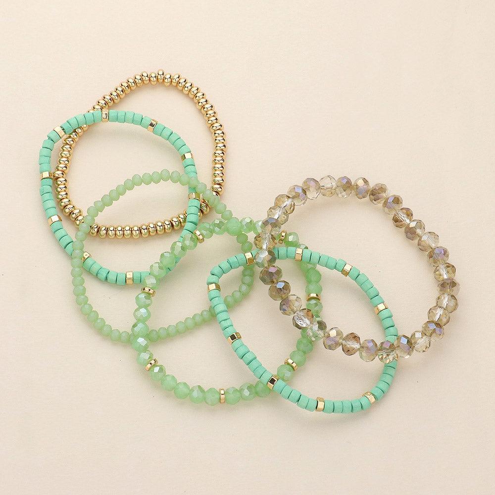 Gold 6PCS - Faceted Beaded Wood Stretch Multi Layered Bracelets - Jewelry Store by Erik Rayo