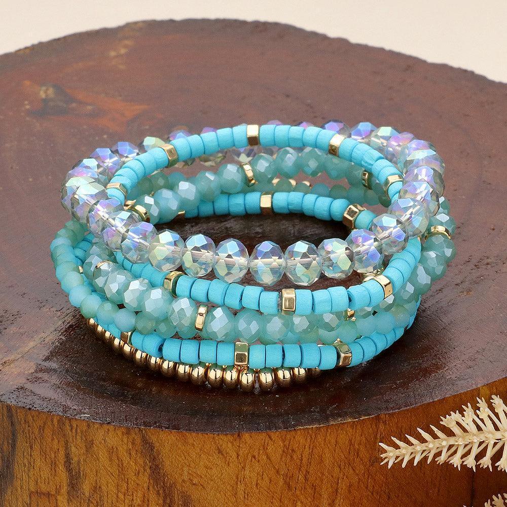 Turquoise 6PCS - Faceted Beaded Wood Stretch Multi Layered Bracelets - Jewelry Store by Erik Rayo