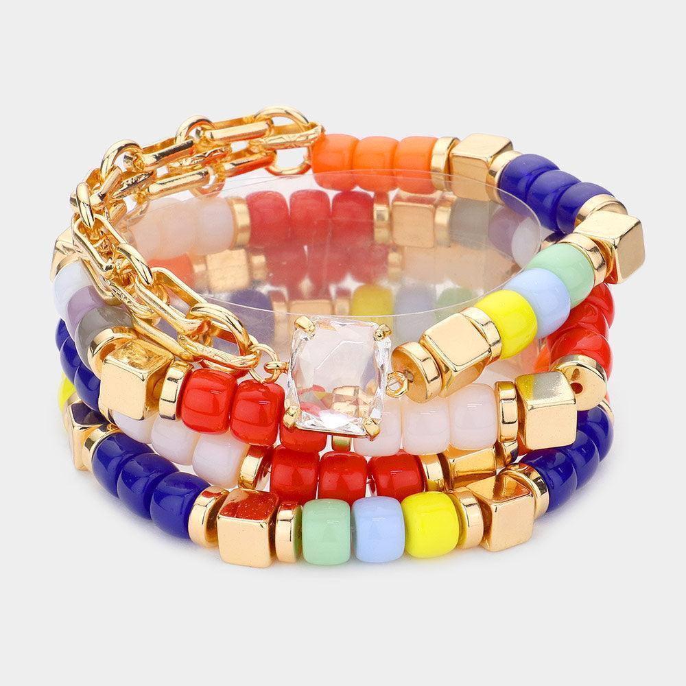 4PCS - Cube Resin Beaded Stretch Bracelets
