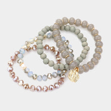 Load image into Gallery viewer, Gray 4PCS - Irregular Metal Round Charm Natural Stone Wood Beaded Stretch Bracelets
