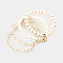 Load image into Gallery viewer, 4PCS - Irregular Metal Round Charm Natural Stone Wood Beaded Stretch Bracelets
