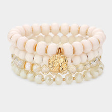 Load image into Gallery viewer, 4PCS - Irregular Metal Round Charm Natural Stone Wood Beaded Stretch Bracelets
