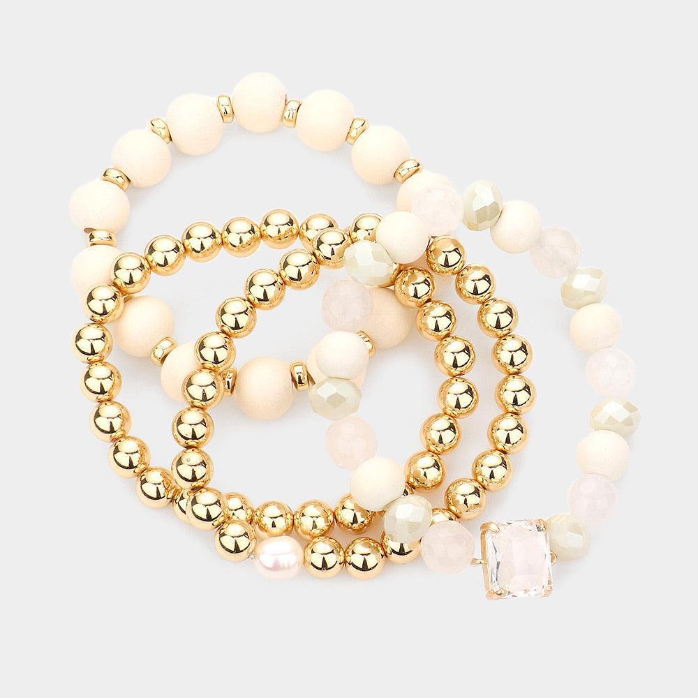 4PCS - Stone Wood Metal Ball Beaded Stretch Bracelets - Jewelry Store by Erik Rayo