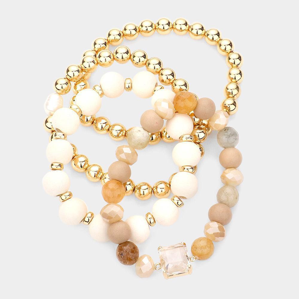 4PCS - Stone Wood Metal Ball Beaded Stretch Bracelets - Jewelry Store by Erik Rayo