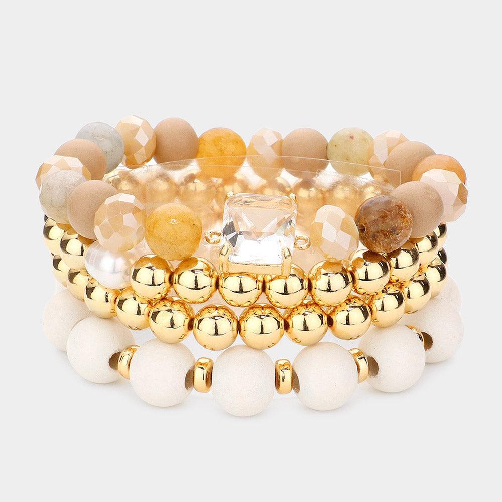 4PCS - Stone Wood Metal Ball Beaded Stretch Bracelets - Jewelry Store by Erik Rayo