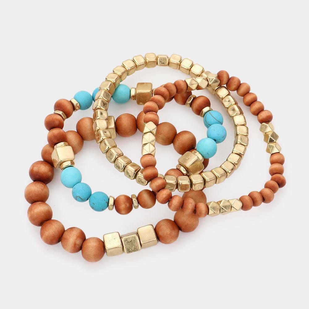 Turquoise 4PCS Semi Precious Beads Stretch Bracelets - Jewelry Store by Erik Rayo