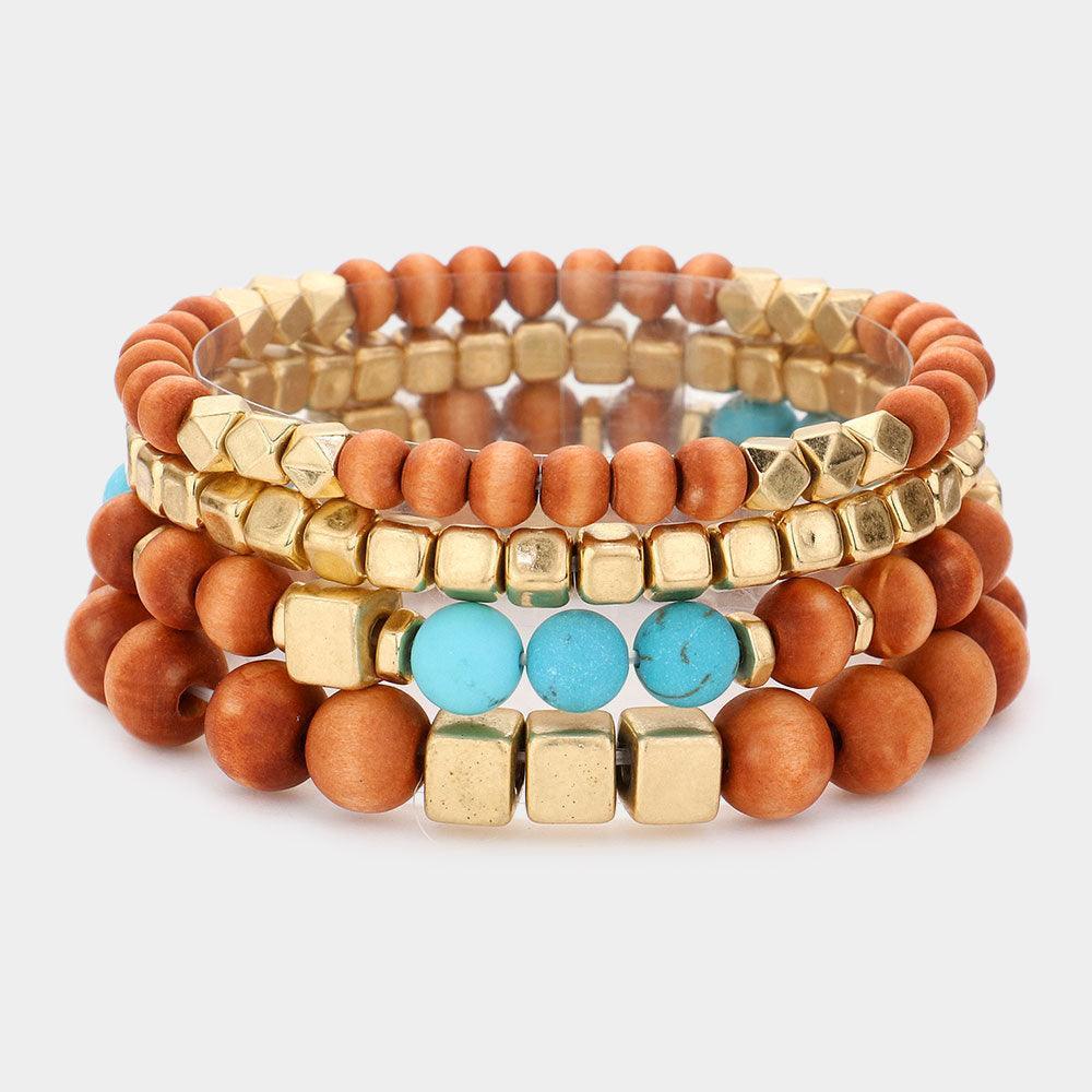 Turquoise 4PCS Semi Precious Beads Stretch Bracelets - Jewelry Store by Erik Rayo