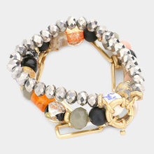 Load image into Gallery viewer, Orange 3PCS - Paper Clip Metal Link Chain Faceted Beads Natural Stone Multi Layered Bracelets
