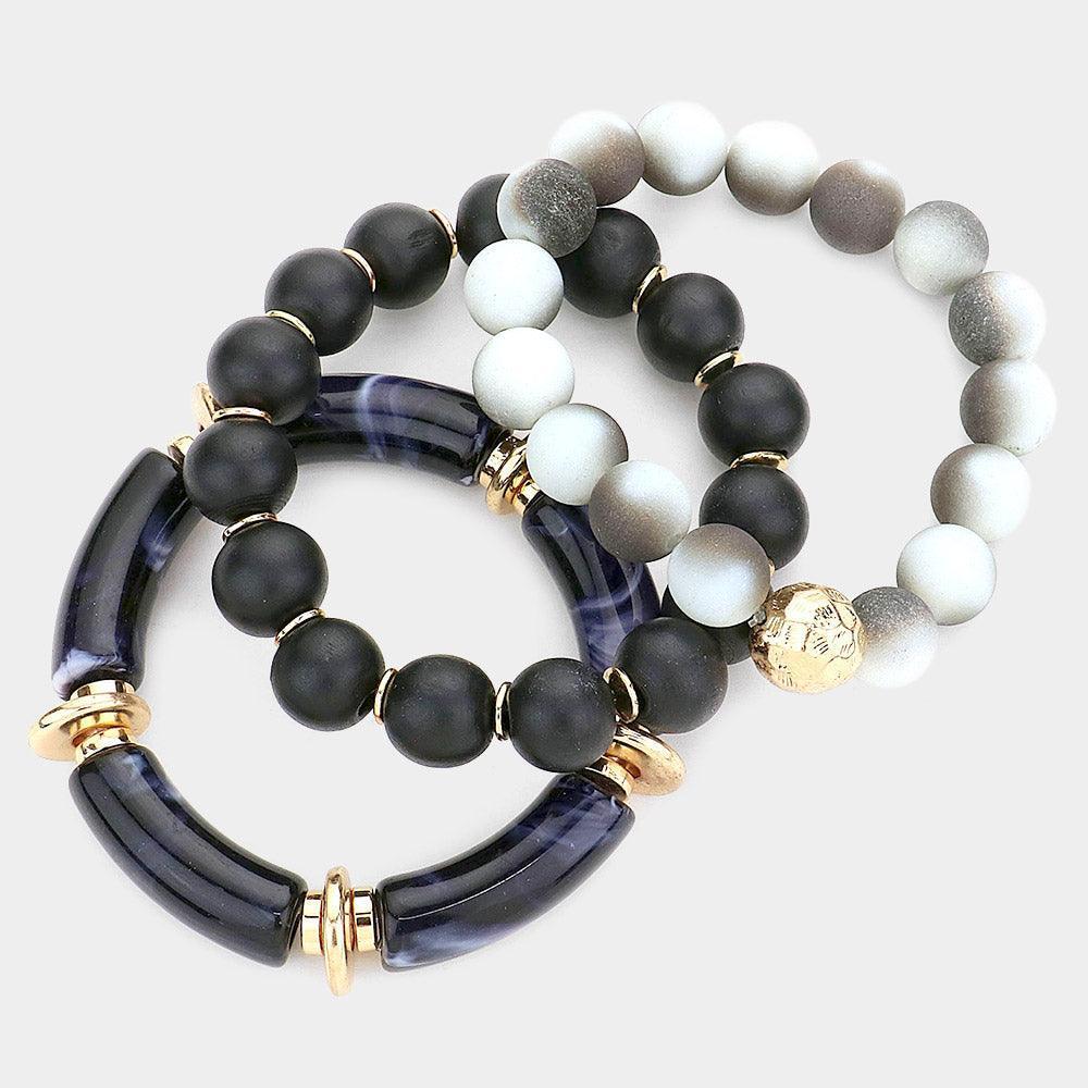 Black 3PCS Natural Stone Beaded Multi Layered Bracelet - Jewelry Store by Erik Rayo