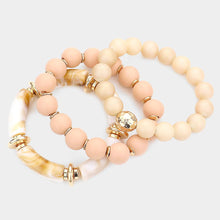 Load image into Gallery viewer, Peach 3PCS - Natural Stone Beaded Multi Layered Bracelet
